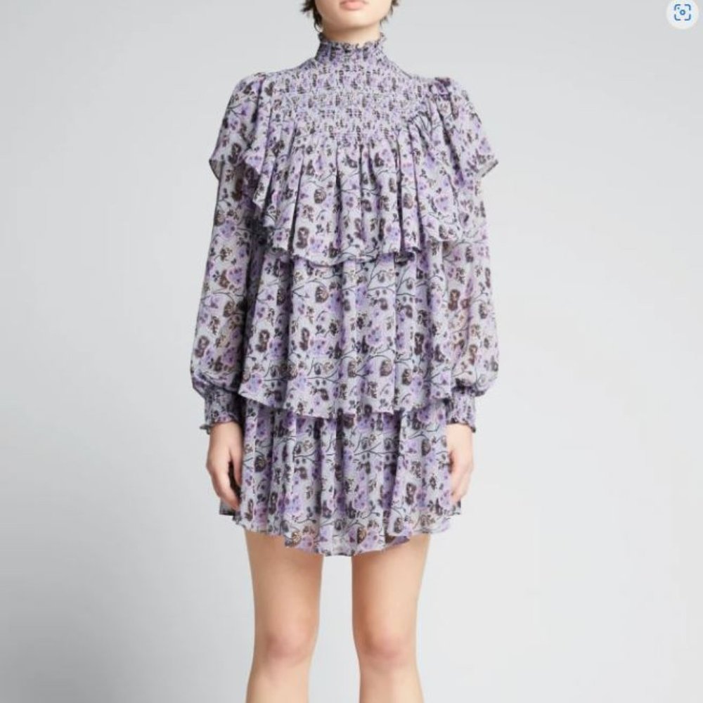 Cinq a Sept Drew Georgette Dress in Morning Fog size 4 | violet color print NWT